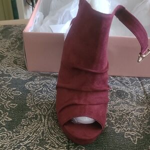 Glaze Burgundy Ruched Peep-Toe Heels